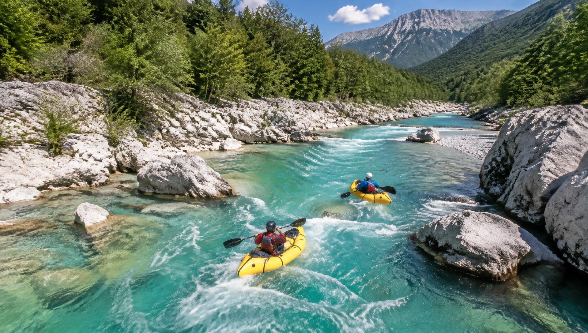 Packrafting on a turquoise Balkan river